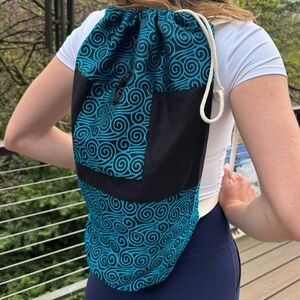 Blue and Black Swirl Patterned Backpack